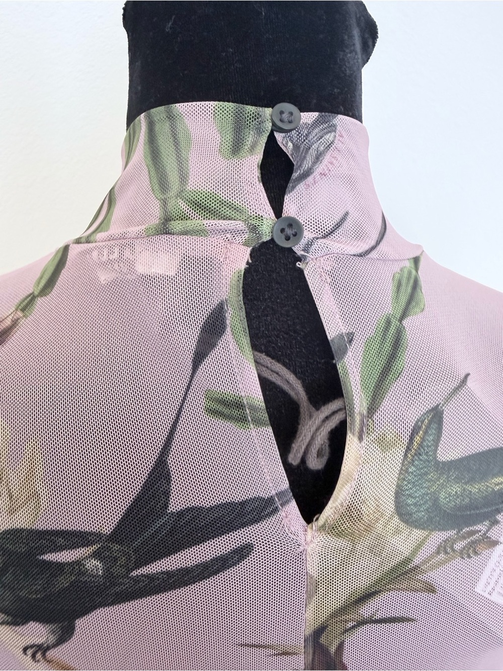 AllSaints Pink Sheer Floral & Bird Mock Neck Long Sleeve Bodysuit - Picture 8 of 14